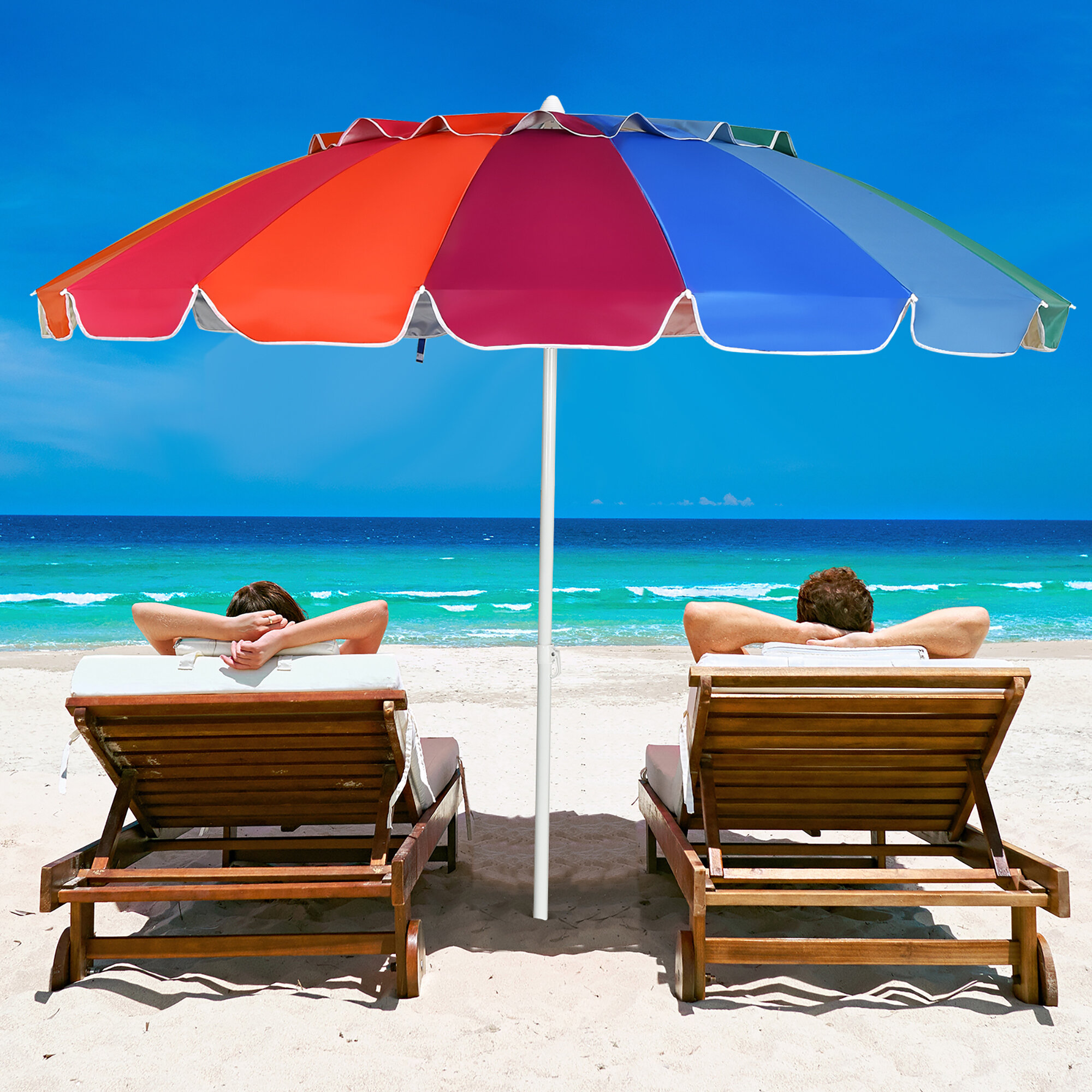 Bayou Breeze Kwok 8 Ft Beach Umbrella Outdoor Tilt Sunshade Sand Anchor ...