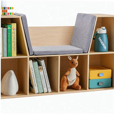 6-tier Shelf Bookcase with Reading Nook and Pillow, Multi-functional Storage Organizer, Suitable for Bedrooms, Living Rooms, Nature