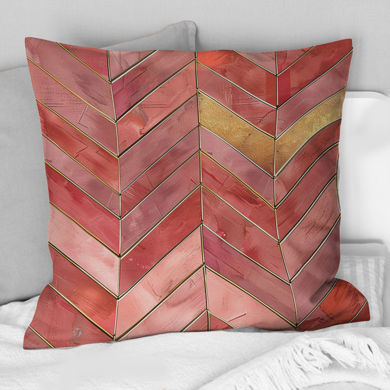 Coussin décoratif rose doré à chevrons glamour Mid-Century, H 16 po x l 16 po
