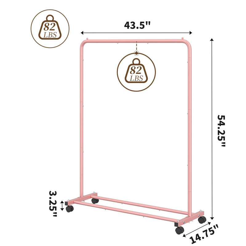 Portant à vêtements standard avec tablettes de rangement, range-vêtements sur roulettes, Rose