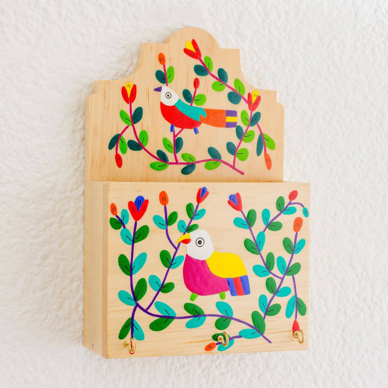 Rangement mural en bois avec crochets à clés Aritra Cheery Birds