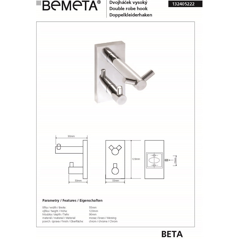 Chrome Brescia Wall Mounted Robe Hook