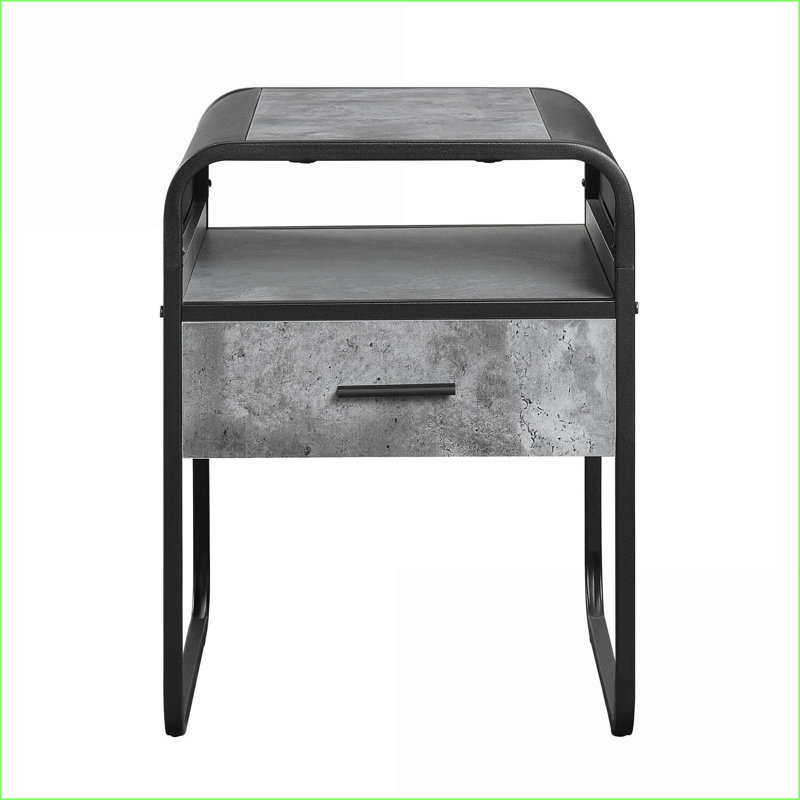 Table basse en faux béton gris avec cadre en métal noir pour salon, tiroir et amp; Tablette de rangement, assemblage facile