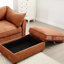 Canapé modulaire en L 4 places en chenille orange avec croissant, coussins enveloppants et tiroirs de rangement escamotables en L-1714349388