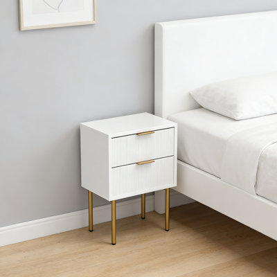Mid-Century Modern Night Stand, Bedside Table With Storage Drawer & Gold Frame For Bedroom Living Room
