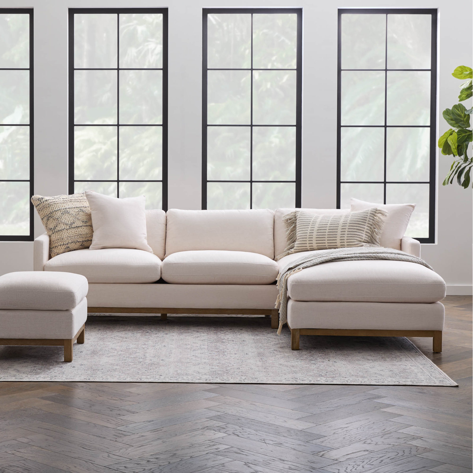 Cami Solid Wood Sofa and Chaise, Right Hand Facing, Cloud Linen Blend
