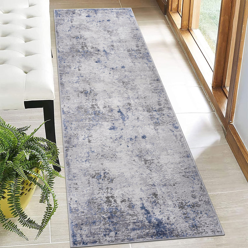 Collection Silver/Blue/Abstract Non-Shedding Living Room Bedroom Dining Home Office Stylish And Stain Resistant Area Rug