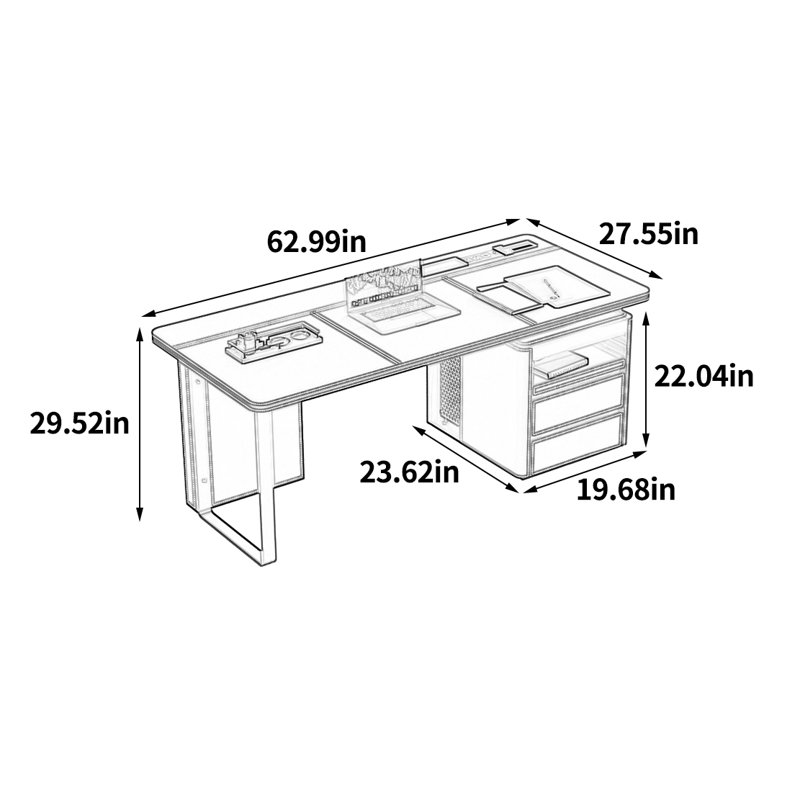 Hérard, H 29,52 po x l 62,99 po x P 27,55 po