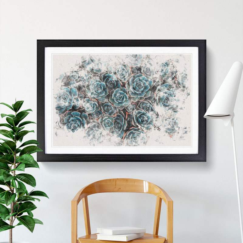 Succulent Plants Watercolour - Picture Frame Graphic Art Print, 40cm H x 60cm W x 2cm D, Black Framed