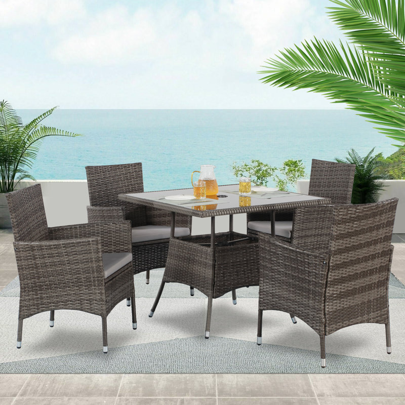 Ensemble repas 5 pièces avec coussins Adrista, Gris