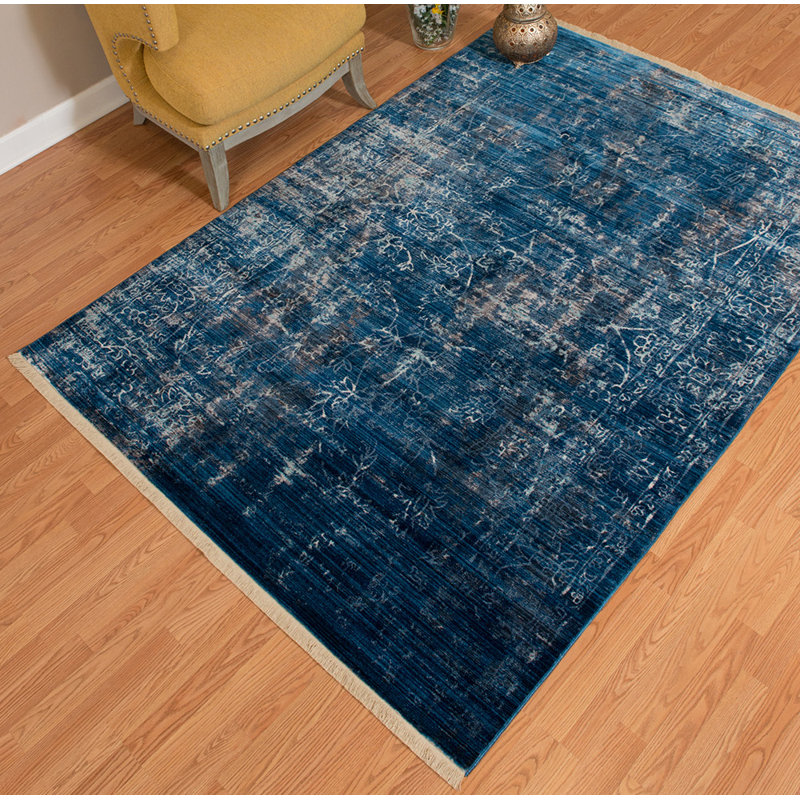 Tapis bleu à motif floral Efaz, Rectangle 12 pi 6 po x 15 pi