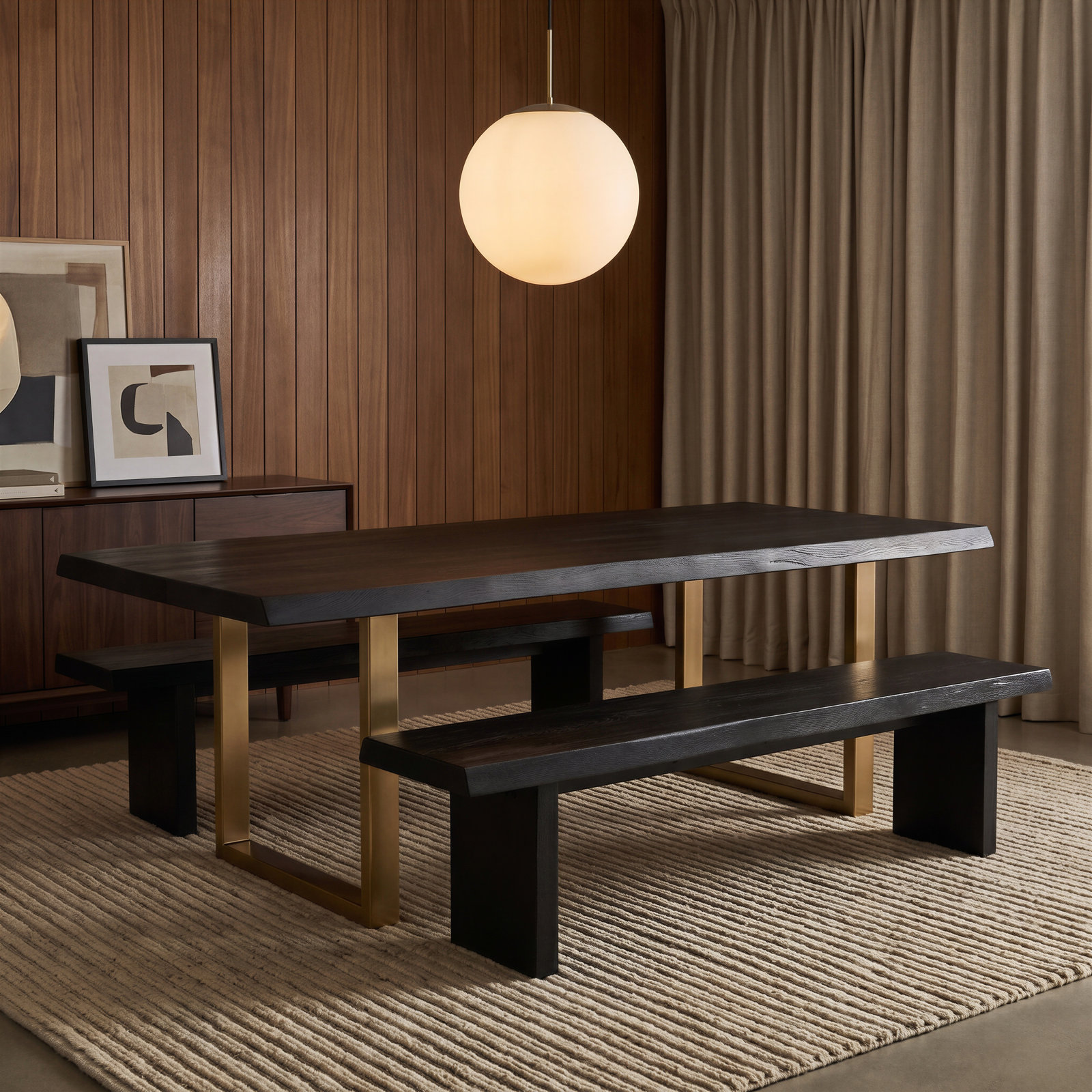 Colin Acacia Dining Table, Brass, Ebonized, 29.75"H x 92"L x 40"W