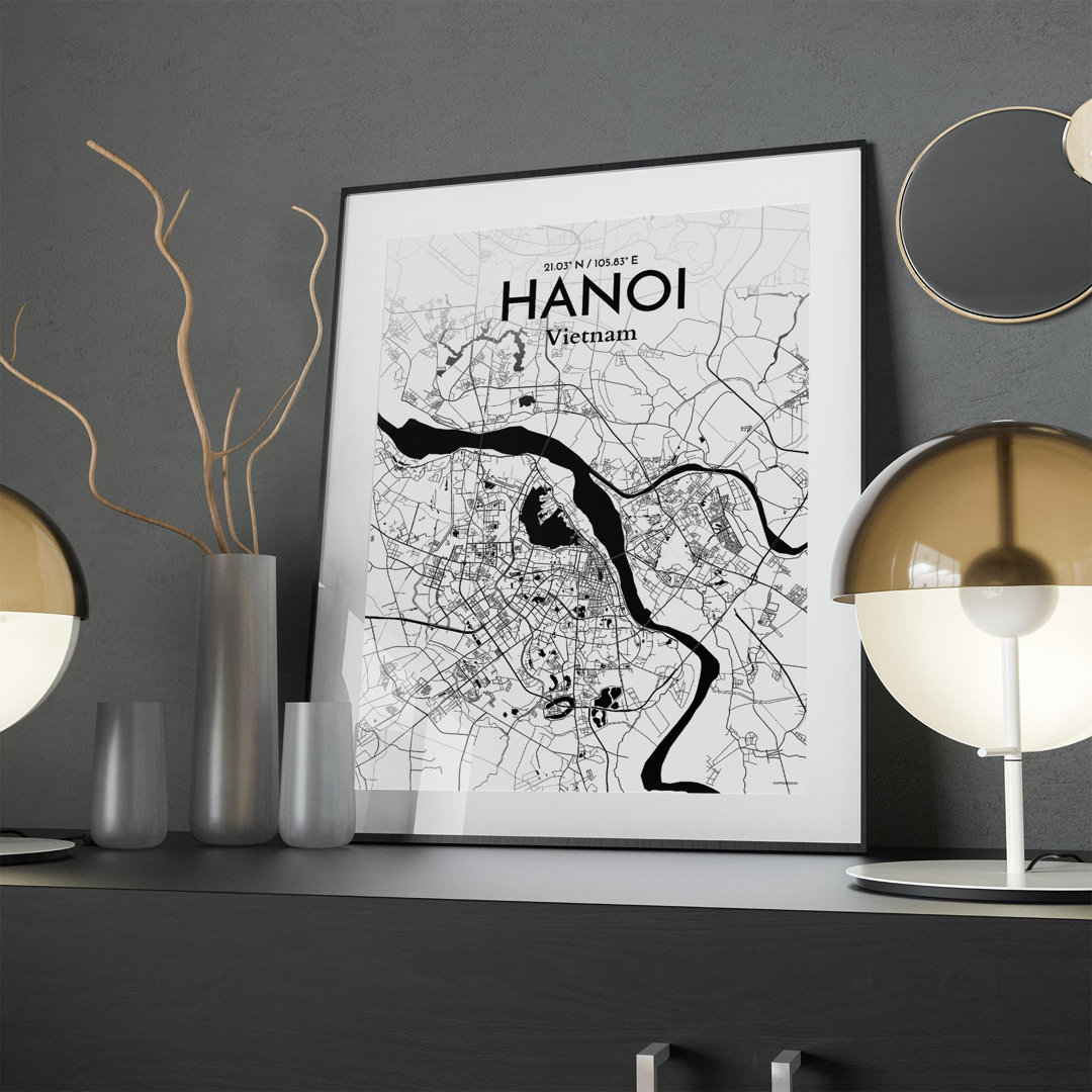 Hanoi City Map In Ink - No Frame Print