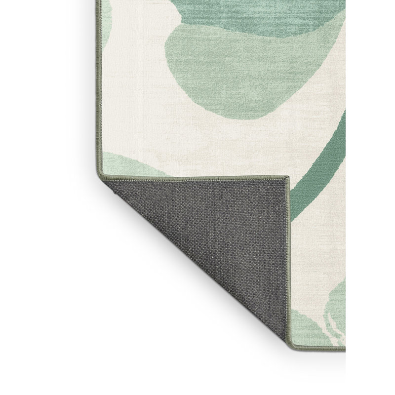 Soft Plush Farrer St Patties Modern & Contemporary Abstract Area Rug in White – SageGreen Binding, 2x3