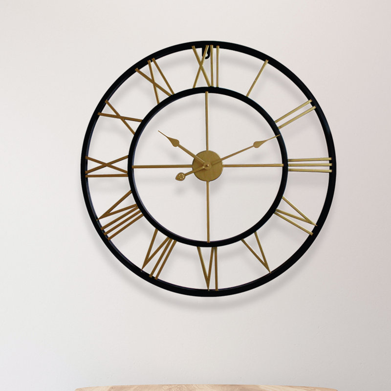 Greig Vintage Roman Iron Wall Clock, Gold, 43cm H x 43cm W x 4.5cm D