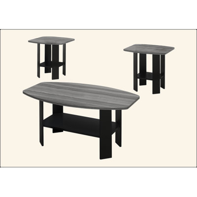 Ensemble de table, ensemble 3 pièces, café, bout, côté, décor, salon, stratifié noir et gris, transitionnel