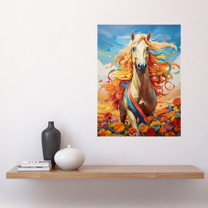 Wall Art Print Bedroom Nursery Artwork Fantasy Horse Colourful Mane Bright Bold Fun Happy Poster