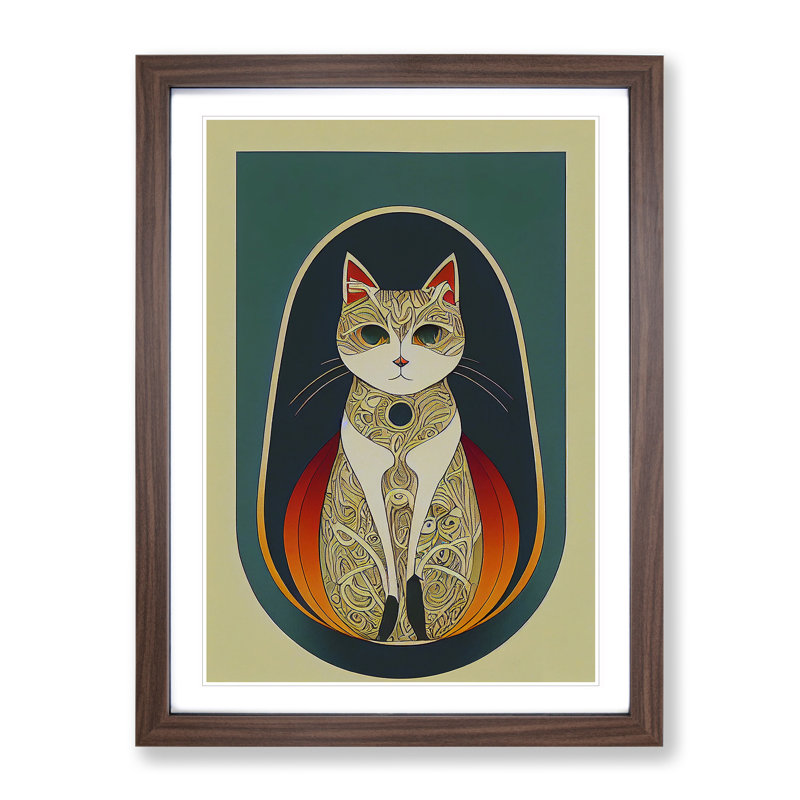 Cat in Art Nouveau No.5 1 Piece Single Picture Frame Wall Art, 64cm H x 46cm W x 2cm D, Walnut