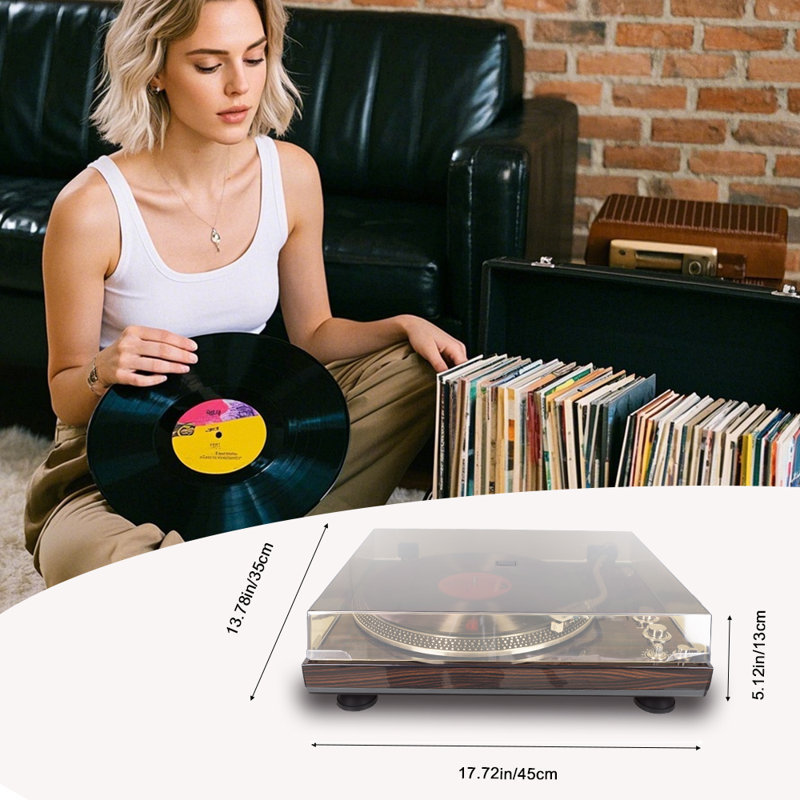 CrosAudio Vintage Belt-Drive Turntable with Bluetooth Output and AT-3600L Cartridge,  2 Pieces Turntable Belts,Red
