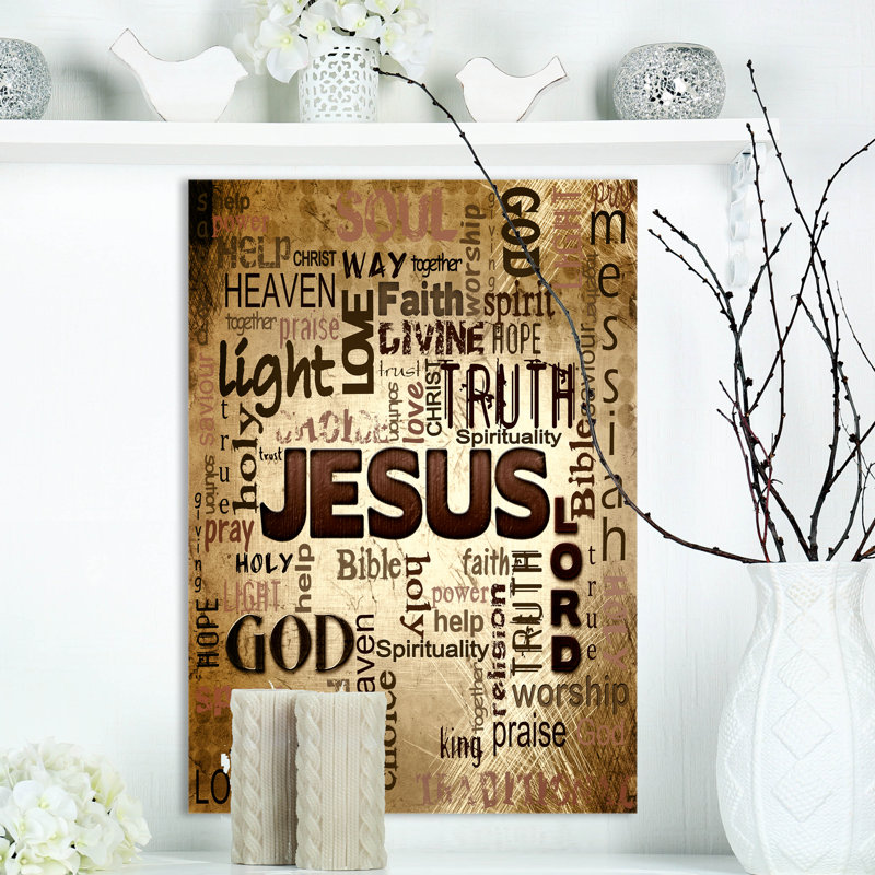 Nuage de mots textuels, art sur toile - Nuage de mots Jésus, H 20 po x l 12 po x P 1po, Toile tendue