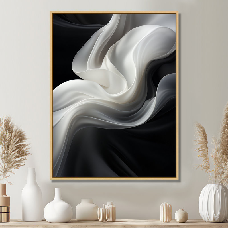 «White Black Abstract Turbulence - Wind Turbines», art sur toile, H 44 po x l 34 po x P 1,5 po, Cadre flottant en érable