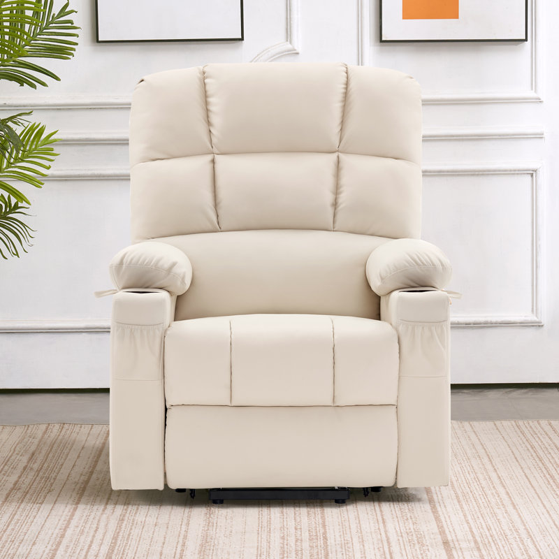 Dual Motor Power Recliner Lift Chair with Massage and Heat, Extended Footrest, Faux Leather, Cream White
