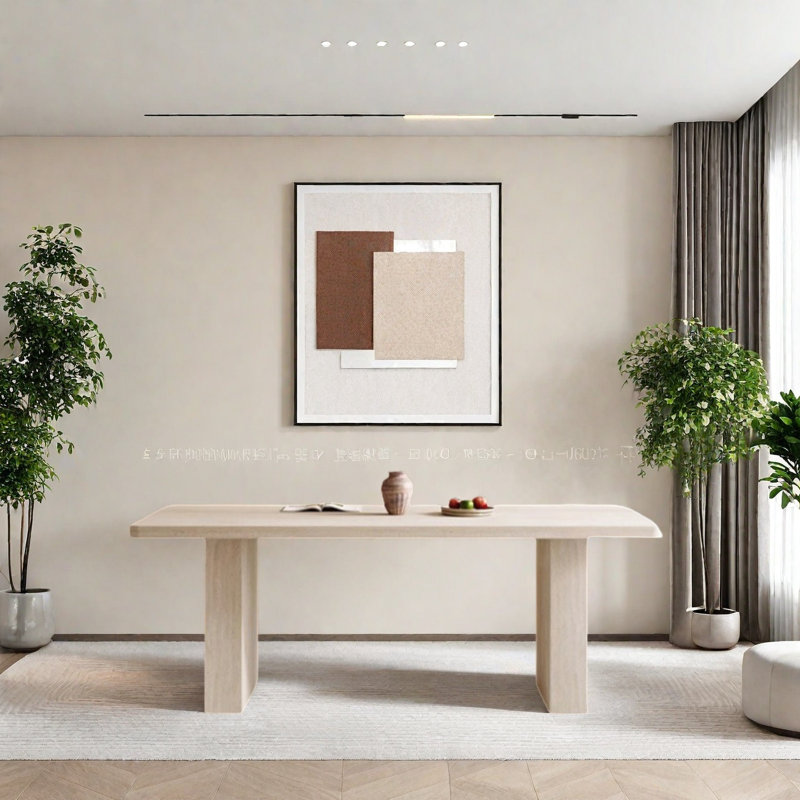 Retro stone slab dining table, 29.5"H x 55.1"L x 31.4"W