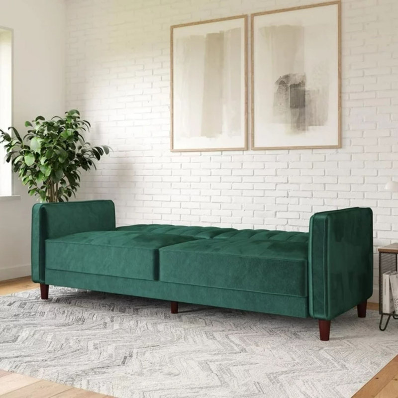 Somerby 81.5'' Velvet Convertible Sofa, Green Velvet