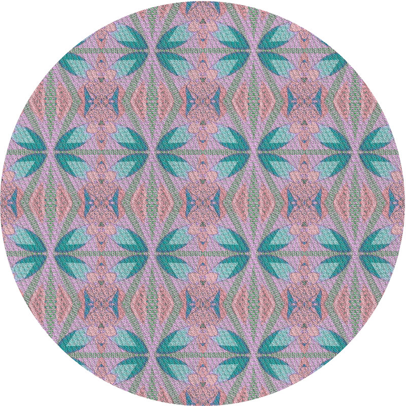 Rose géométrique/Tapis décoratif bleu, Rond 8 pi