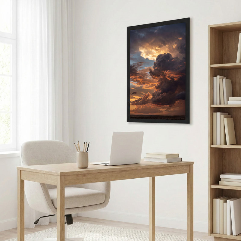 Toile orange et grise orangée sur un horizon plat, 24"H x 16"W