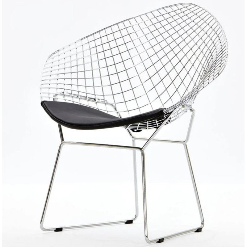17.5'' H Faux Leather Upholstered Metal Armchair, Black, Chrome
