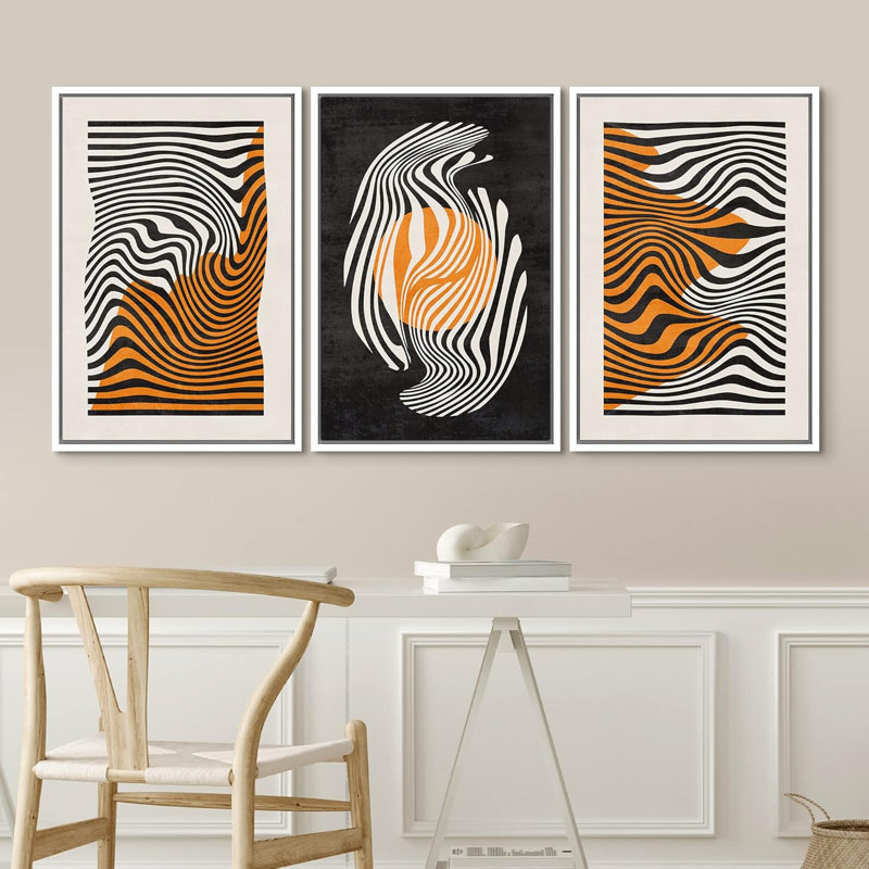 Illustration géométrique abstraite de lignes géométriques de style Mid-Century, Blanc, H 24 po x l 48 po