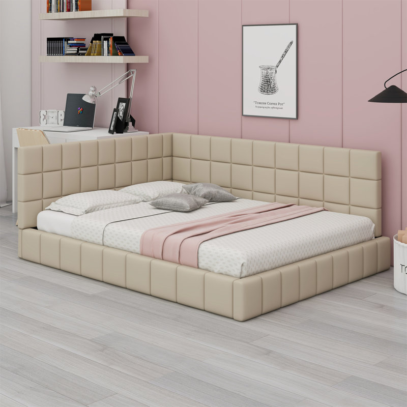Upholstered Daybed/Sofa Bed Frame, Beige