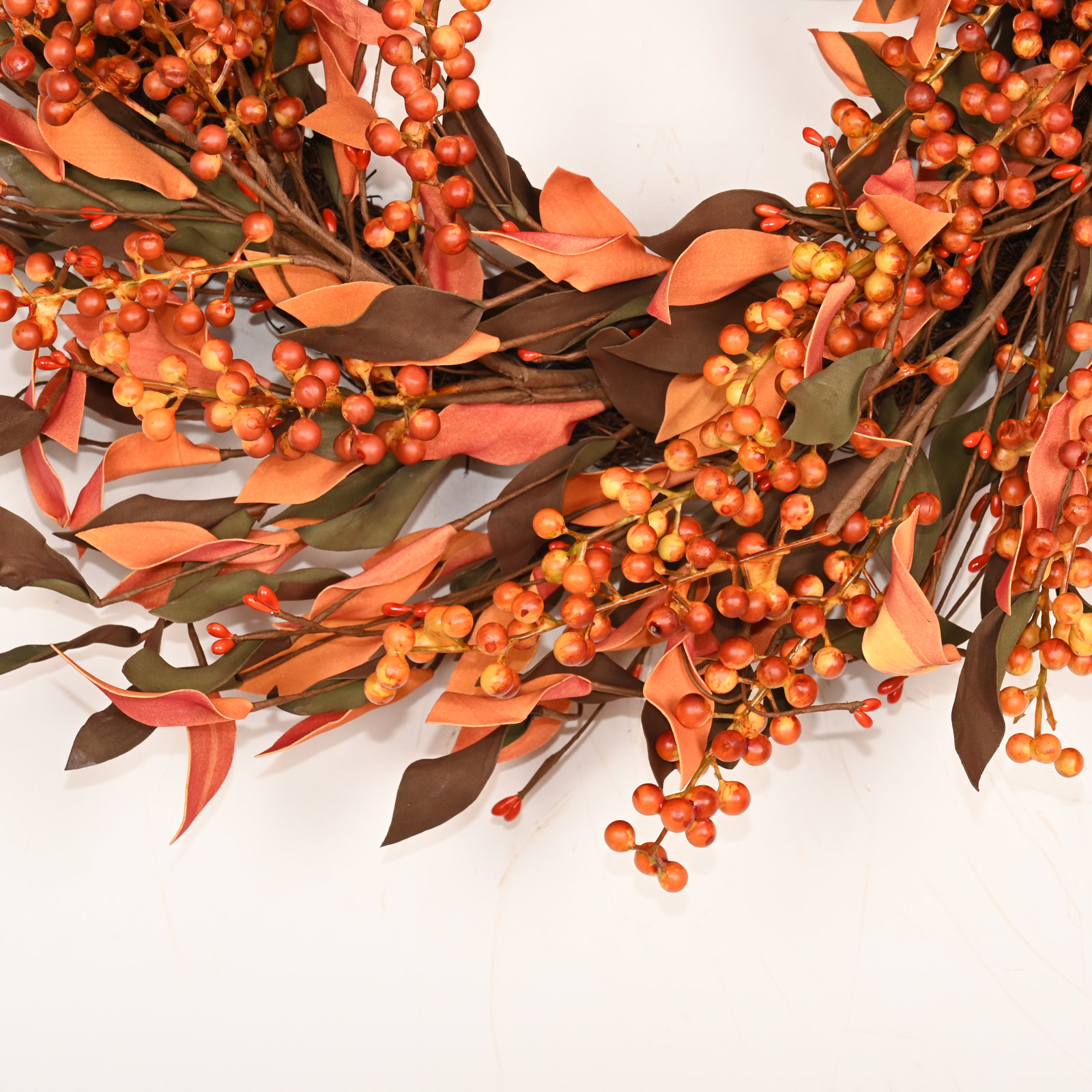 24" Handcrafted Mixed Assortment Thanksgiving Wreath, Orange