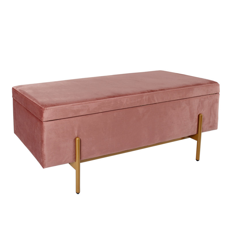 Rasco 110cm Wide Velvet Rectangle Solid Colour Footstool Ottoman with Storage, Pink