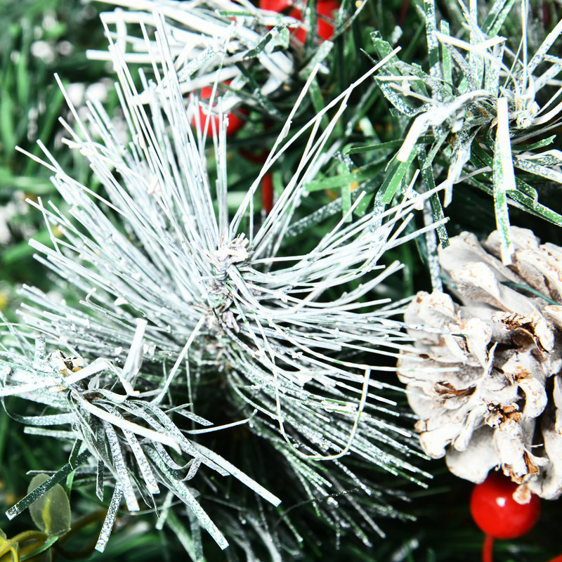 Arbre de Noël extérieur 2,5 pi, 70 branches, blanc chaud, baies rouges, pin, arbre de support stable, décoration Jolly