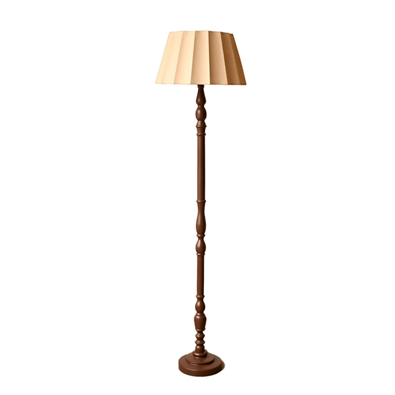 French Vintage-Style Fabric & Wood Floor Lamp, Brown