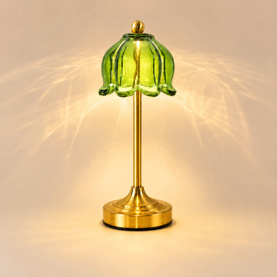 Ensemble de 2 lampes de table vintage en verre vert