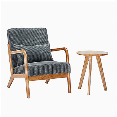 Mid-Century Modern Accent Chair&Coffee Table  Set,Vintage Luxury Style,  Leisure Chair(Antique Dark Gray)& coffee table  (Natural Wood), suitable for living rooms and bedroom relaxation areas
