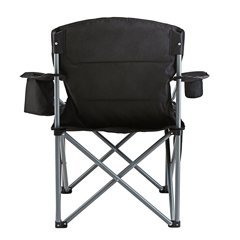 Outdoor Camping Folding Chair Padded Arm Chair with Side Pockets, Cup Holder and Cooler Bag