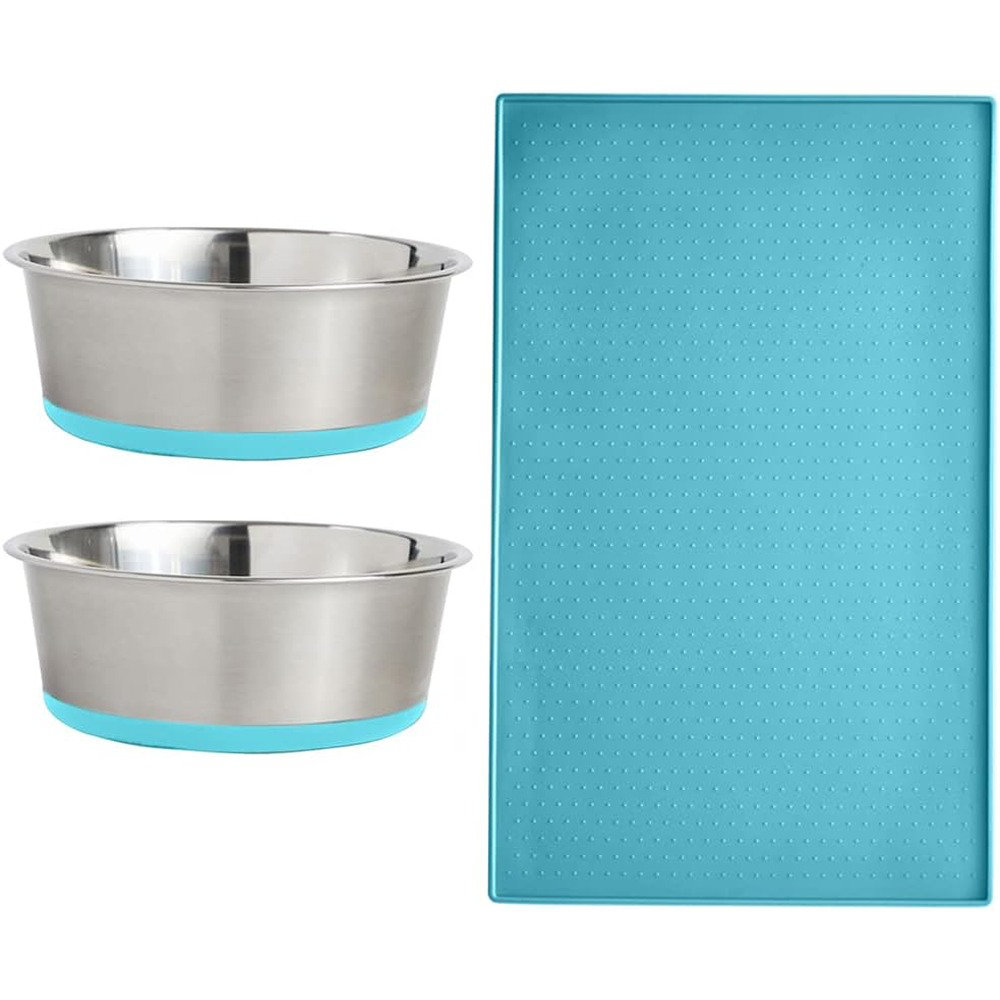 Dog Cat Bowls Stainless Steel Double Food Water Bowls Gorilla Grip Silicone  Mat