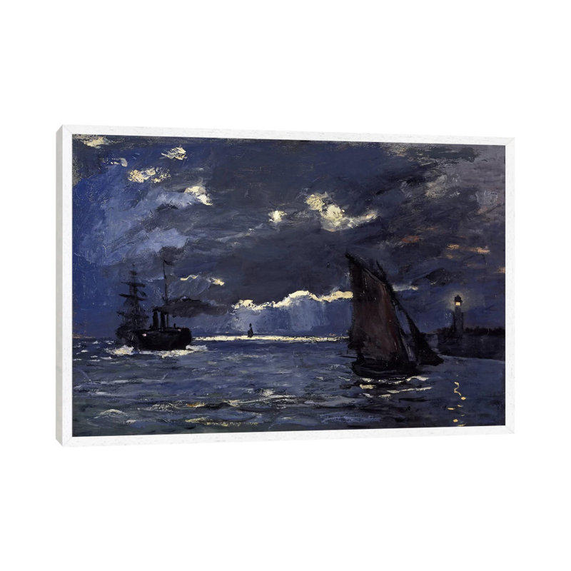 A Seascape, Shipping By Moonlight by Claude Monet - Print on Canvas, 66.04 cm H x 45.72 cm W, Classic Brown Wood Framed