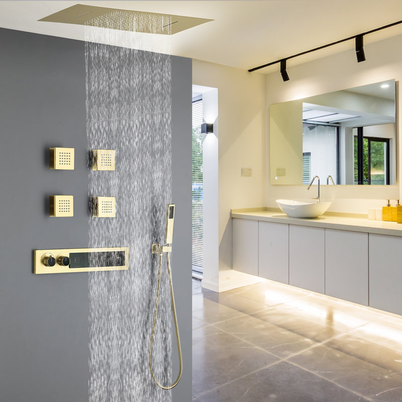 Complete Shower System with Rough in-Valve, Brushed Gold