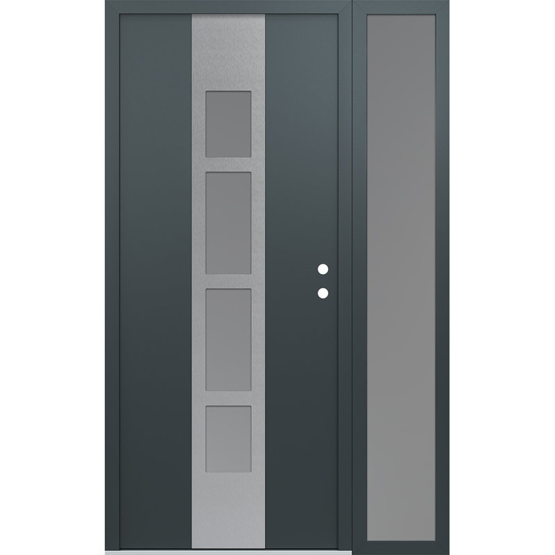 Porte d'entrée pré-suspendue en acier argenté avec panneau latéral Diamond A10, L 53,25 po x H 81,69 po