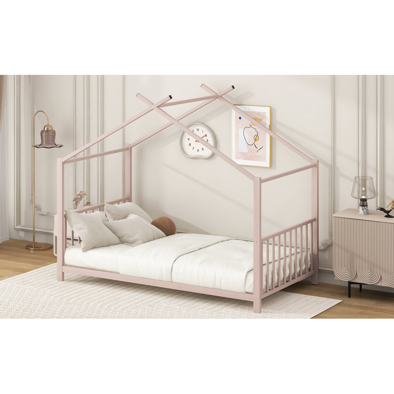 Lit plateforme simple en métal, rose, Rose