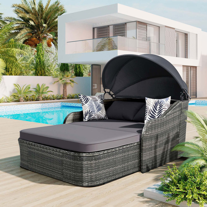 Outdoor Sunbed With Adjustable Canopy And Multiple Comfort Features