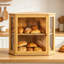 Boîte à pain en bambou pour comptoir de cuisine, rangement à pain en bois à 2 niveaux avec porte en verre acrylique-130186803
