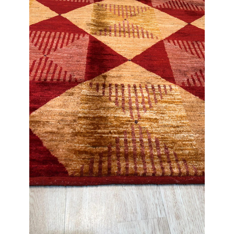 Tapis à motif géométrique moderne en laine noué à la main Coral, 10 pi x 14 pi