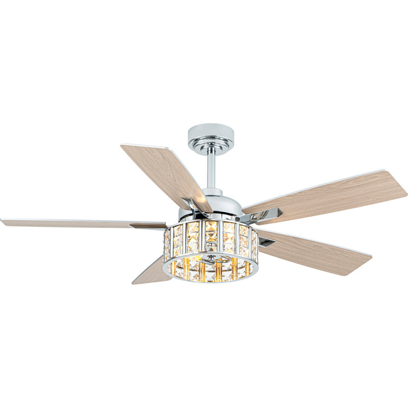 52" Crystal Ceiling Fan with Light Kit and Remote, Reversible DC Motor Glam Ceiling Fan