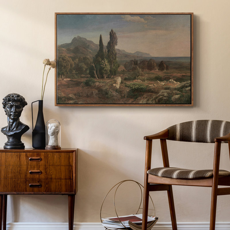 Paysage rétro - CDLVII, H 25 po x l 37 po x P 2 po, Toile encadrée noyer flottant